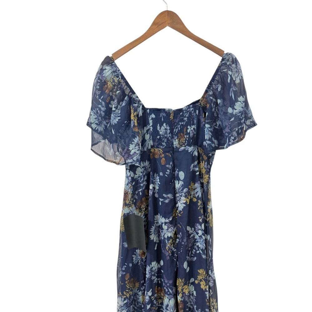 Lulus Valla Navy Blue Floral Flutter Sleeve Midi Dress size Large NWT - Picture 6 of 6